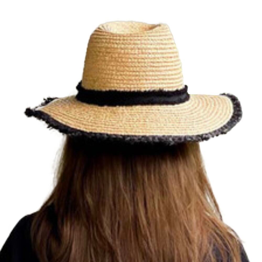 NWT C.C Women's Natural Raffia Frayed Edge UV Protection Panama Sun Hat - Picture 4 of 5